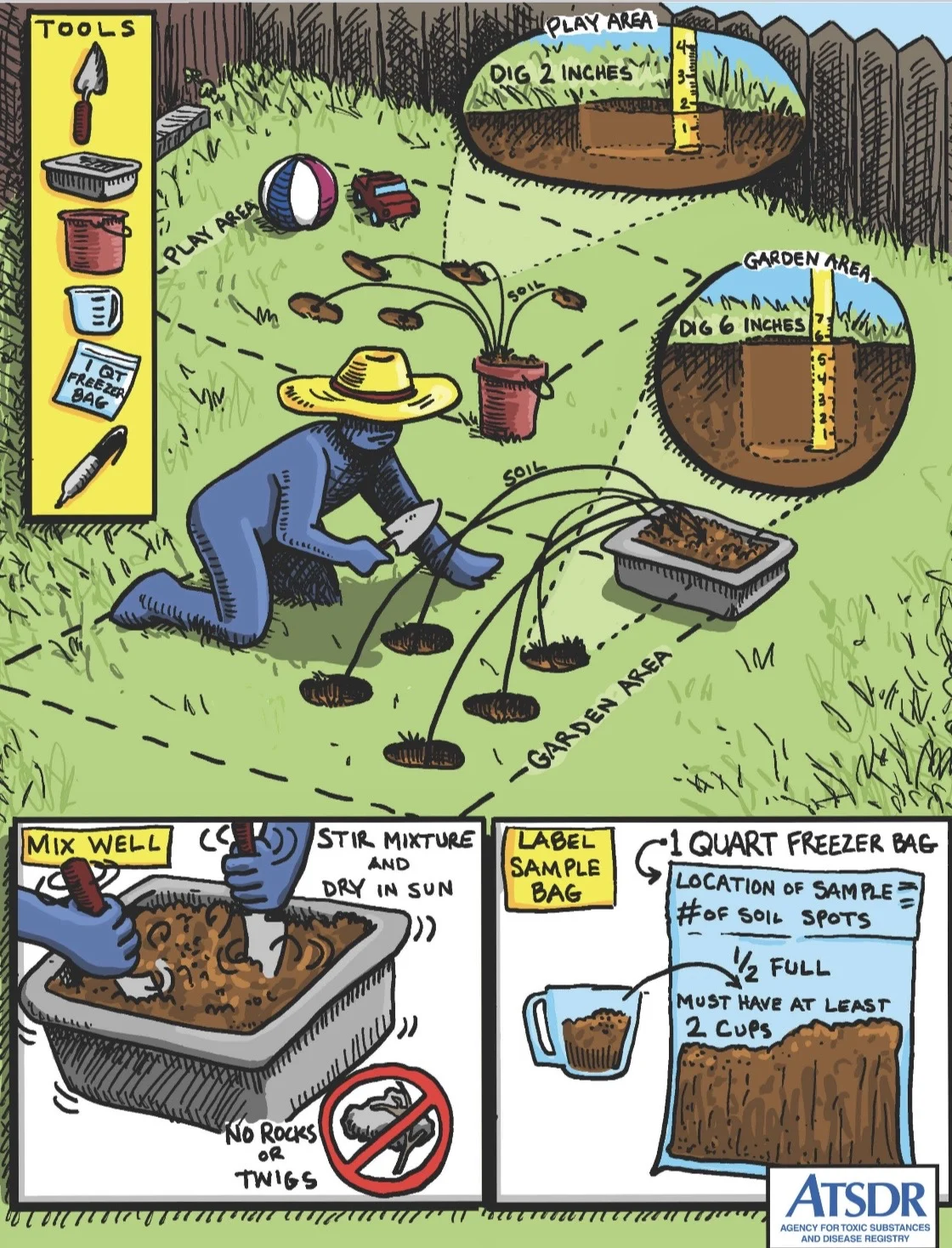 Directions to gather 2 cups of soil for lead screening