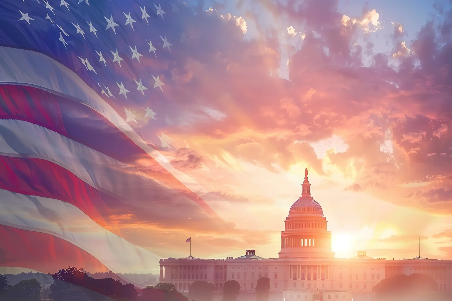 US Capitol Building with flag