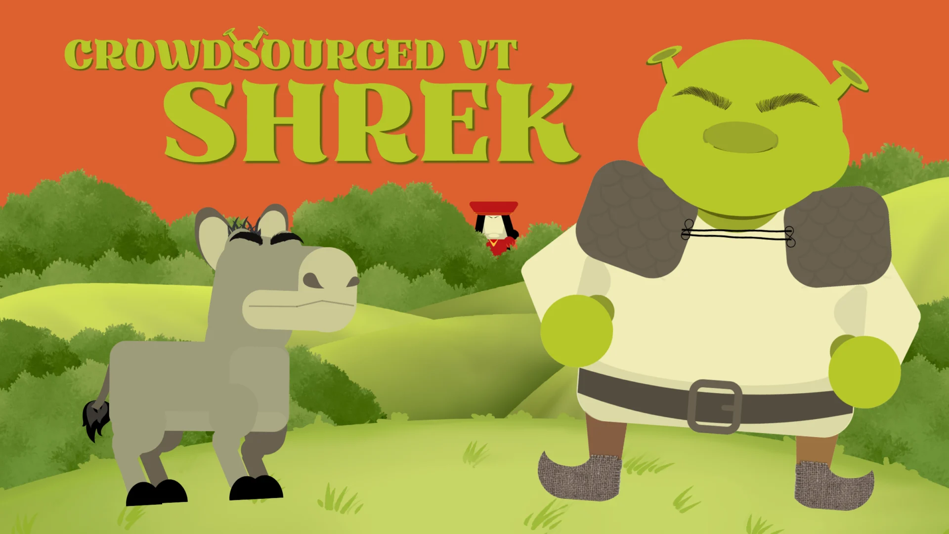 A cutout-style image of Shrek and Donkey with the text Crowdsourced VT Shrek